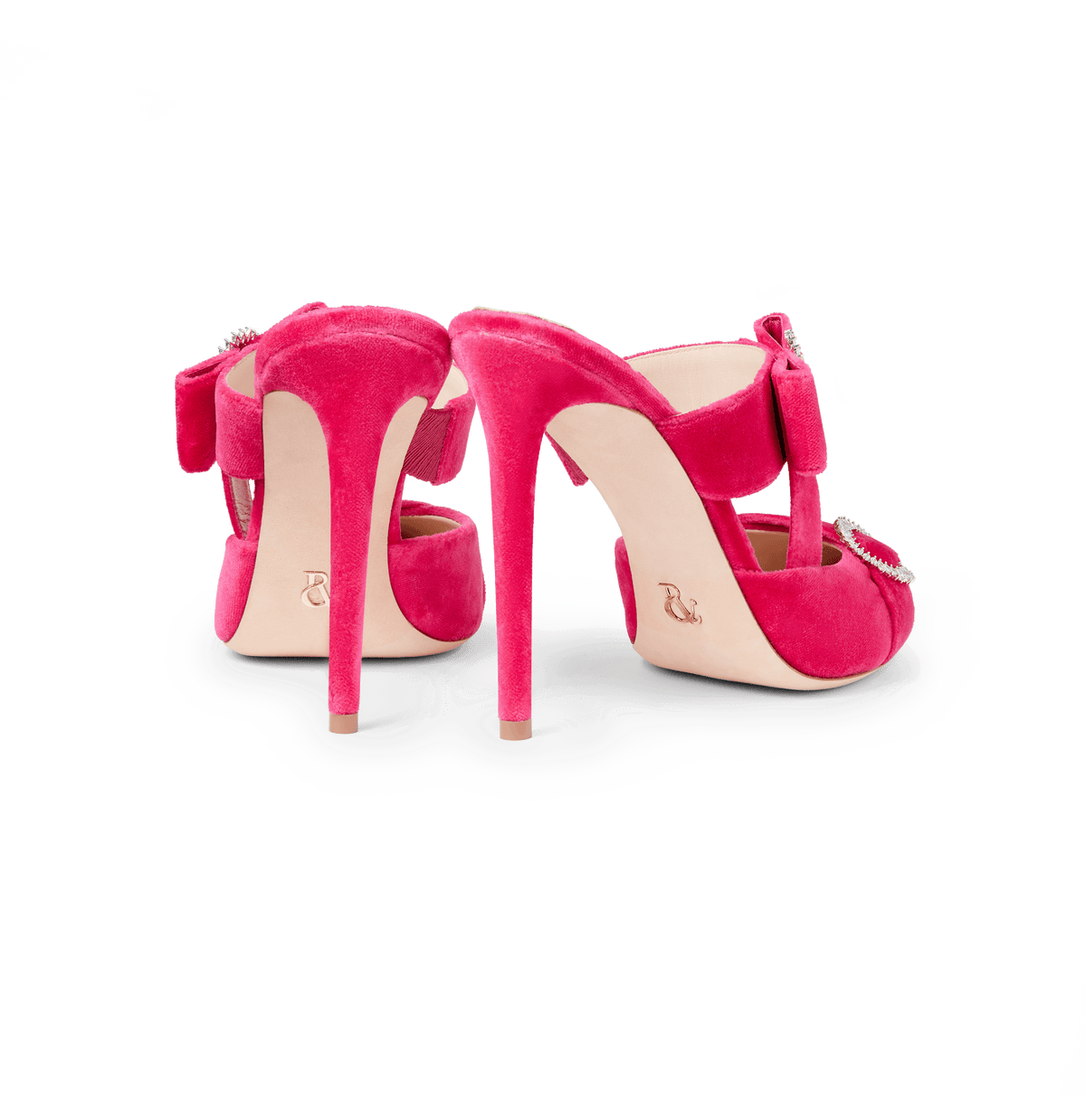 Hot Pink Velvet Bow Heel Mules